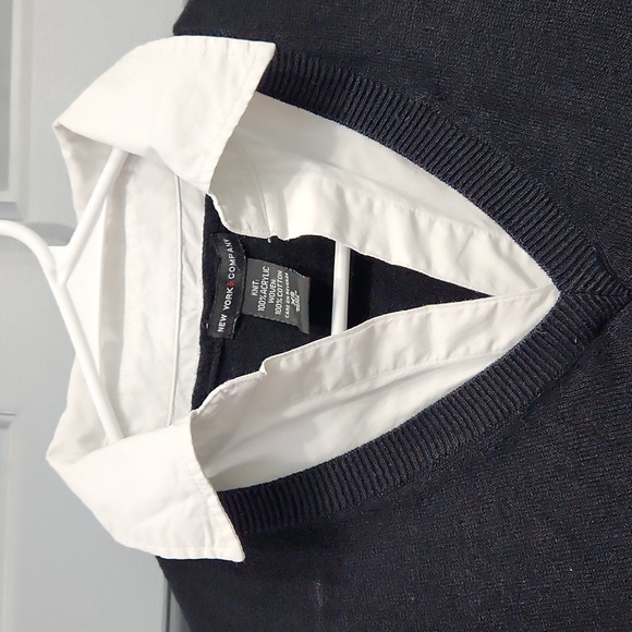 New York & Company Black Knit Acrylic Sweater Woven Cotton Faux Undershirt XS - Picture 3 of 8